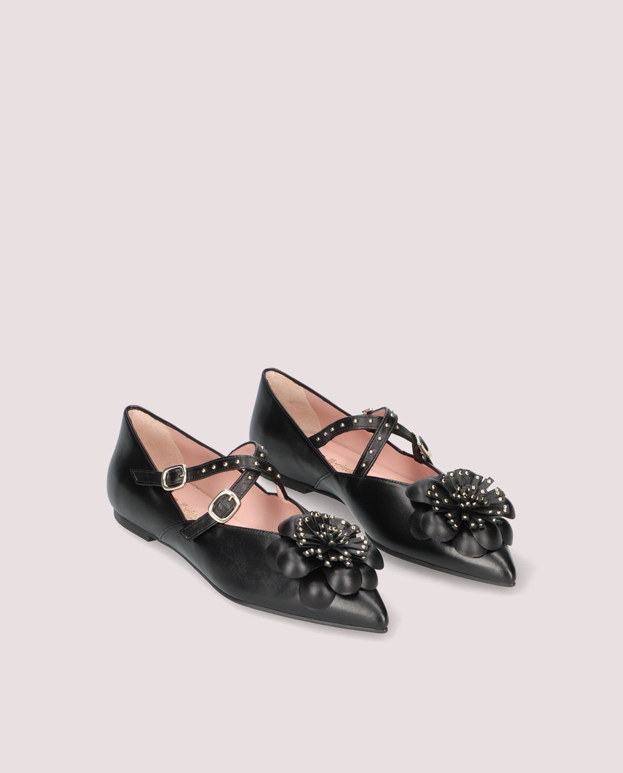 BALLERINAS ELLA COTON NEGRO FLOR