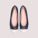 BALLERINAS AZUL MARINO Y MARFIL COTON