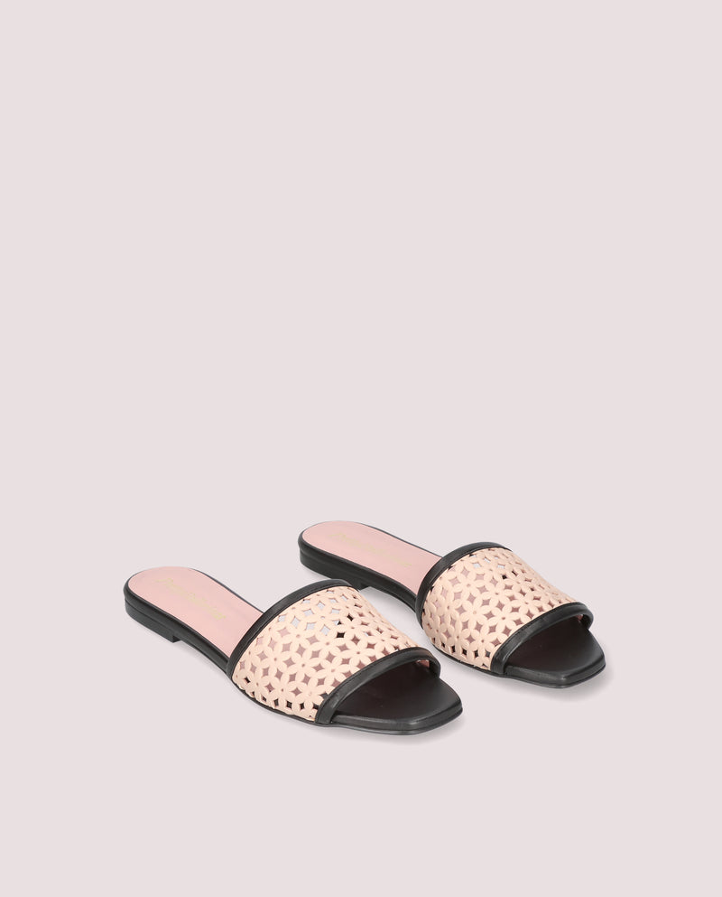 SANDALIAS NUDE Y NEGRAS COTON CALADAS
